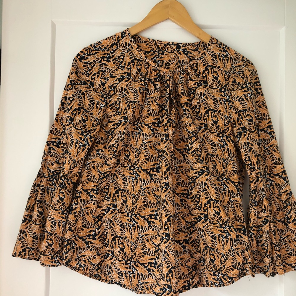 J Crew giraffe print peasant style top, size 8